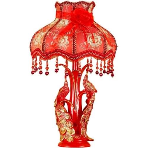 European luxury red Table Lamp Lights Retro Brief Resin Peacock Durable Desk Light Classic Decoration Table Lights