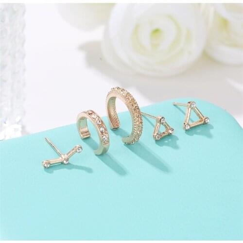 5 Pieces Vintage Punk Style Geometrical Triangle Circle Golden Stud Earrings Set for Women