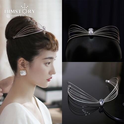 Himstory Elegance Hepburn style Crown Princess Cubic Rhinestone Tiaras Headband Woman Diadem Pageant Hair Accessories