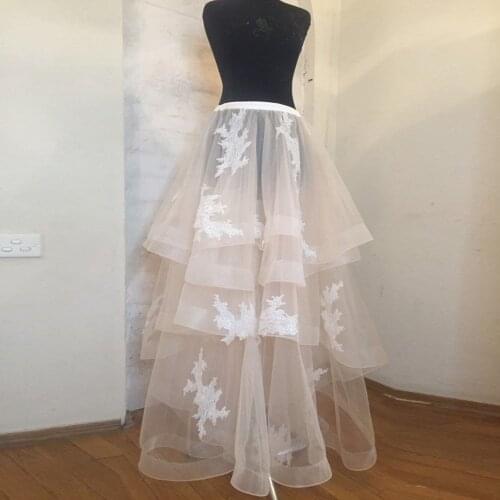 Classic Simple Women Skirt See Thru Floor Length Tulle Applique Elastic Waist Ruffle Layered Cover Skirt Custom Made Plus Size