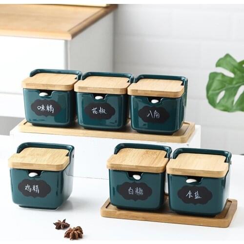 Northern Europe Style Seasoning Box Bowl Household Pottery Seasoning Jar with Lid Salt Jar Olive Oil Bottle Kitchen Supplies