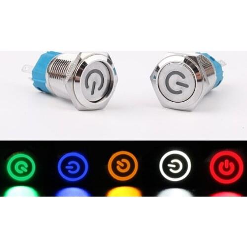 1pc 16mm Metal Push Button Switch LED Lamp Power LOGO Self-reset/Self-locking Momentary Waterproof Car Auto Eng 6V 12V 24V 220V