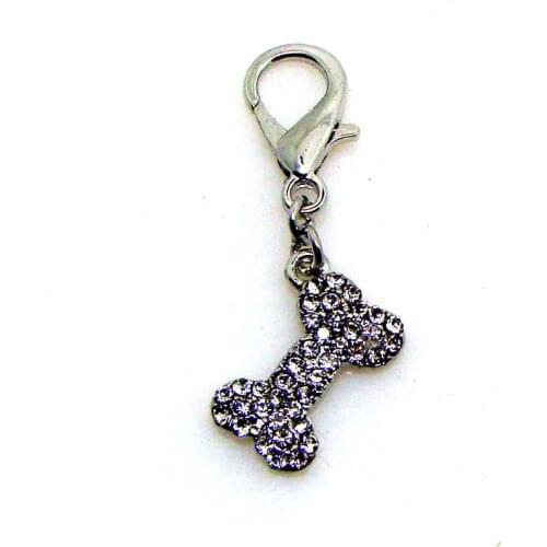 Fashion crystals metal dog bone claw closure pets collar ornament pendant jewelry accessories 6pcs x new