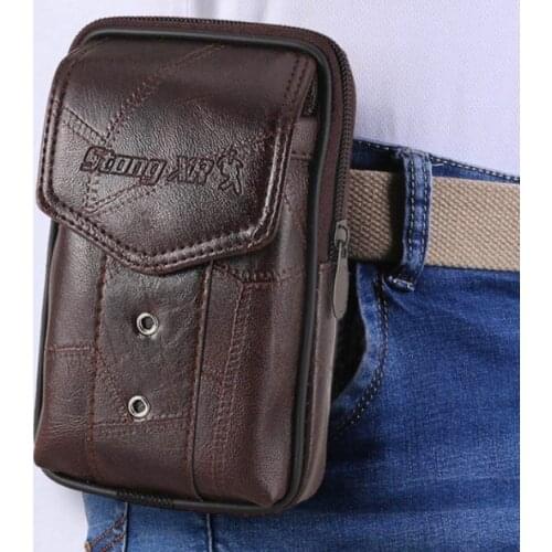 Men Fanny Pack Black Brown PU Leather Zipper Mobile Phone Bag Coin Purse Burses Good Quality Bags Casual Waist Packs Man Purses