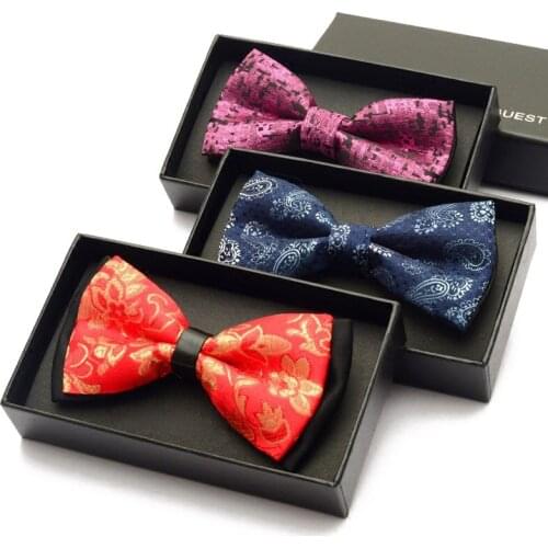 Mens Bow Tie Gold Paisley Bowtie Business Wedding Bowknot Blue Black Bow Ties for Groom Party Suit Tuxedo Accessories Gift Box