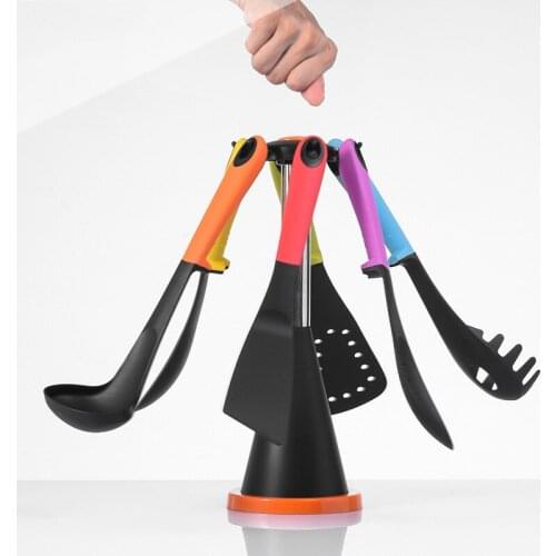 7Pcs Non-stick Colorful Cooking Utensils Nylon Kitchen Utensil Set Cooking with Rotating Storage Stand Kitchenware Gadgets