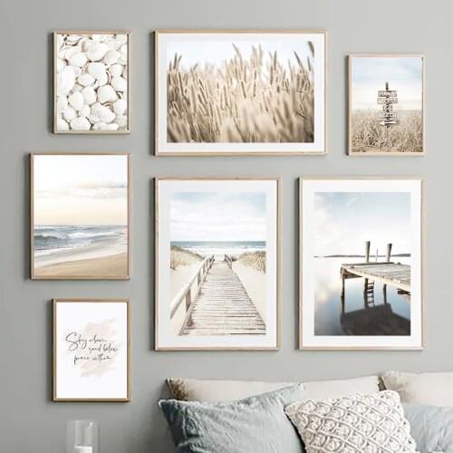 White Stone Dandelion Reed Beach Bridge Wall Art Canvas Painting Nordic Posters And Prints Wall Pictures For Living Room Decor
