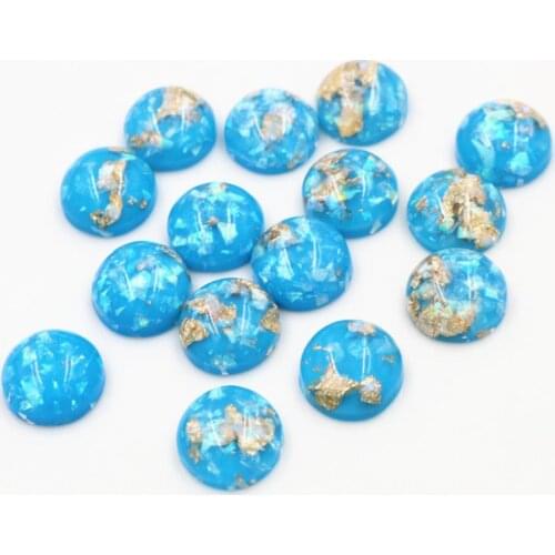 New Fashion 40pcs 8mm 10mm 12mm Sky Blue Colors Built-in metal foil Flat back Resin Cabochons Cameo