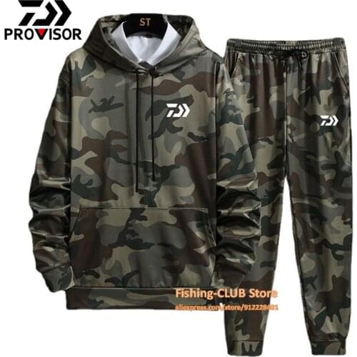 2021 New Spring Autumn Men Camouflage DAIWA Fishing Clothing Set Man Outdoor DAWA Fishing Wear Fishing Hoodie And Long Pants