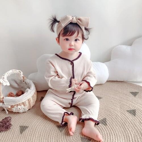 Newborn Baby Girl Clothes Knitting Solid Single Breasted Long Sleeve Baby Romper Comfortable Baby Pajamas Home Winter Fall 0-18M