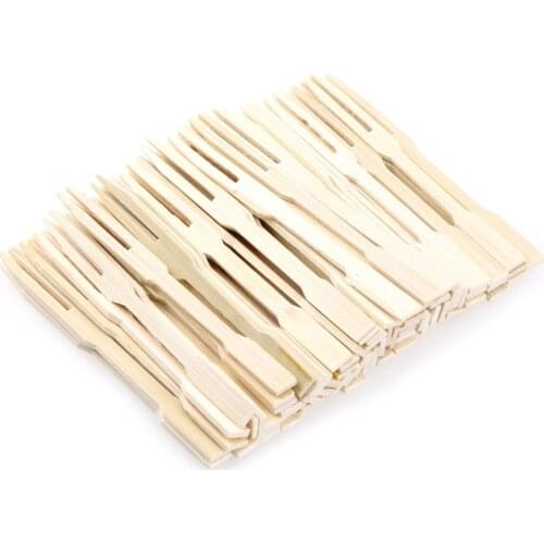 80PCS/200PCS Pure bamboo Disposable Wooden fruit fork Dessert Cocktail Fork Set Party Home Household Decor Tableware supplies