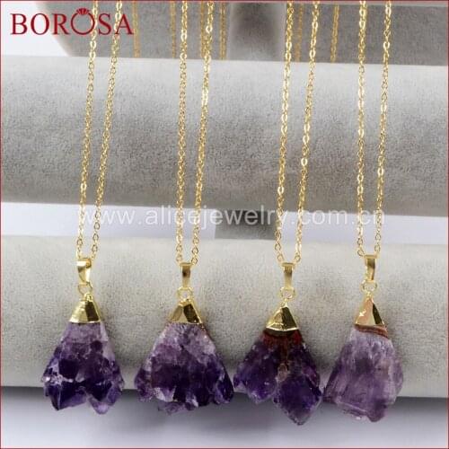 BOROSA 5PCS Gold Color 18inch Link Chain New Druzy Amethysts Amethysts Necklace for Women Jewelry Gems WX894-N