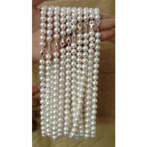 Wholesale AA++ Lots 10 Strands 17 inch 8-9mm round white genuine pearl necklace s925 lobster clasp
