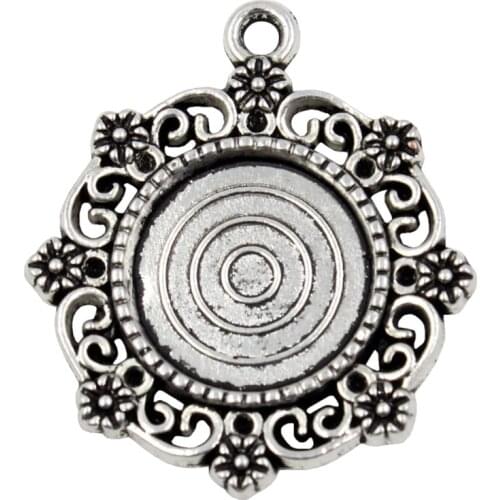 Fit 14mm Cabochons Antique silver Cameo/Glass/Cabochon Frame bezel Settings DIY-Accessory Pendant Charm 10pcs/lot K04495