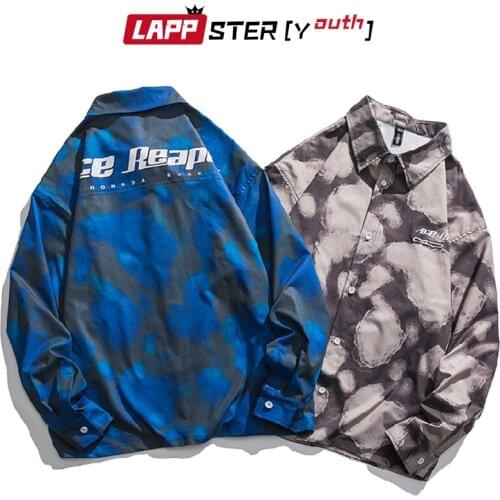 LAPPSTER-Youth Men Tie Dye Vintage Harajuku Shirts 2021 Mens Hawaiian Korean Fashion Oversized Shirt Male Baggy Streetwear Shirt