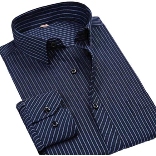 Formal Shirt Striped Long Sleeve Men Pocket Lapel Buttons Dress Shirt Streetwear