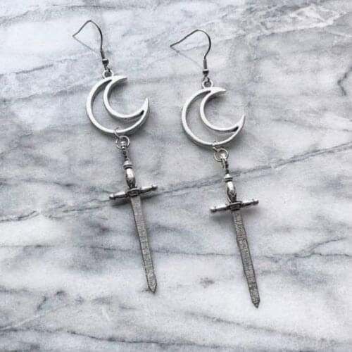 Moon Swords Earrings Drop Crescent Soldiers Goth Punk Jewelry Witch Fashion Women Creativity Rock Gift Wholesale Gothic Trend