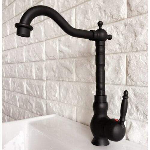 Kitchen Wet Bar Bathroom Vessel Sink Faucet Black Oil Rubbed Bronze One Handle Swivel Spout Mixer Tap Single Hole mnf359