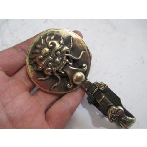 Tibet antique brass ancient beast, dragon belt buckle to ward off bad luck