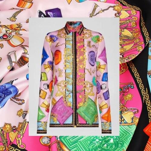 European brand spring/summer new products customized fabrics colored gems chain style twill shirt garment surface fabric