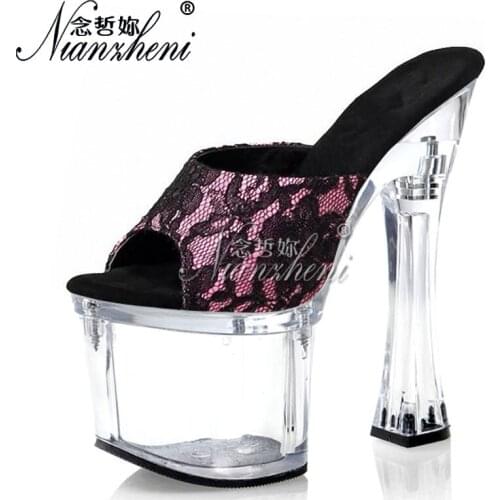 18cm Super High Stripper Heeled Pole Dance Shoes 7 Inches Cross Dressing Clear Lace Sexy Fetish Thick Platform Models Party New