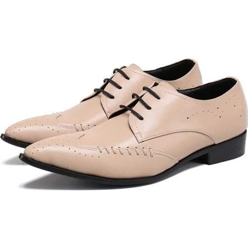 British Style Large Size Men Pointed Toe Business Oxfords Shoes Mens Lace-up Leather Shoes Wedding Party Man Suits Shoes