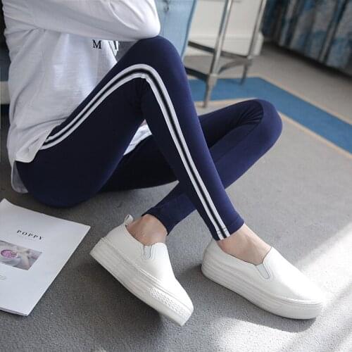 Spring Autumn Cotton Skinny Maternity Legging Casual High Waist Belly Legging Clothes for Pregnant Striped Women Pregnancy Pants