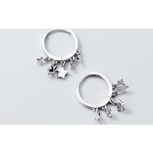 925 Sterling Silver Tassel Star Bead Stud Earring for Women Wedding Christmas Jewelry Accessories pendientes eh028