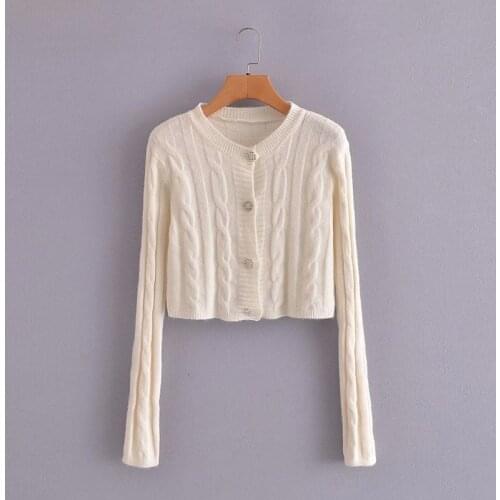 Retro autumn and winter fashion 2021 new ladies short twist sweater round neck cardigan button long-sleeved knitted top women