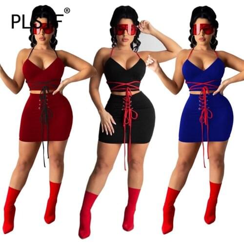 European Fashion Summer 2 Pieces Crop Top And Mini Skirt Suit Female Two Pieces Tracksuits