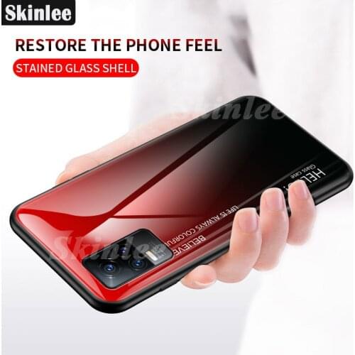 Skinlee For VIVO V21E Case Gradient Color Tempered Glass Hard Phone Cover For vivo V21 Case Funda