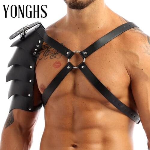 Harness Men Lingerie Steampunk Leather X-Shaped Adjustable Body Chest Harness with Shoulder Armors Buckles for Cosplay Halloween