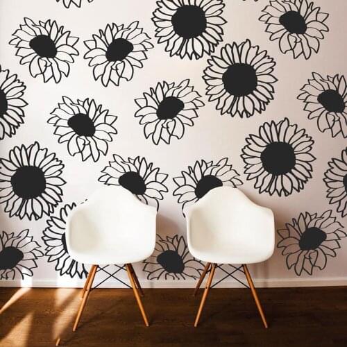 12Pcs Sunflower Flora Plants Wall Decal Kids Room Office Flower Wall Sticker Bathroom Kitchen Vinyl Home Decor