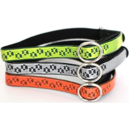 200pcs 3 Colors Reflective Footprints Cat Collar with Bell PU Leather Elastic Collars For Cats Small Dogs Adjustable SN3827