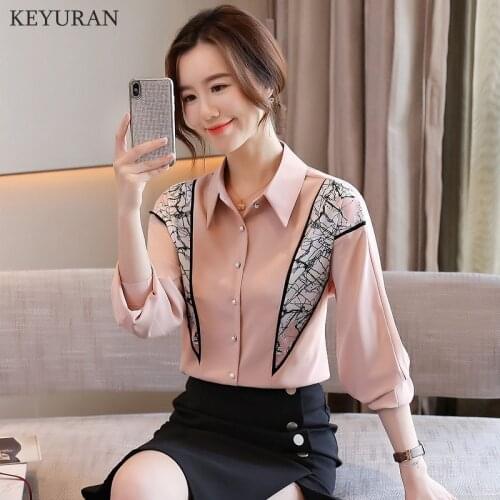 Women 2021 Fashion Turn Down Collar Long Sleeve Chiffon Shirt Blouse Shirt Cute Print Loose Casual Blosues Tops Ladies Shirts