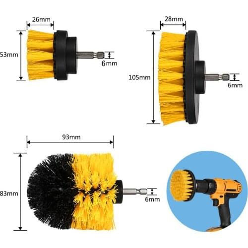3Pcs/Set Electric Drill Brush Kit Plastic Round Cleaning Brush For Carpet Glass Car Tires Nylon Brushes Power Scrubber Drill