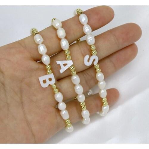 5 Pcs Pearls Strand Bracelet Chain White shell Letter charms Gold bead Bracelet handmade women Bracelet Jewelry Bracelet 90043
