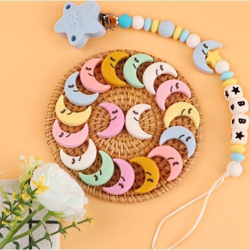 Kovict 50/100/200pcs New Cartoon Moon Baby Rodent BPA Food Free Silicone Teething Nursing Pacifier Silicone Beads