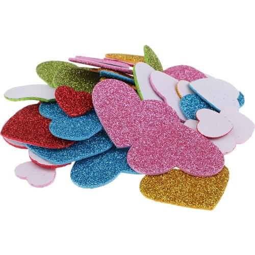 50 Pieces Glitter Heart Foam Stickers DIY Kindergarten Wall Decals Decoration