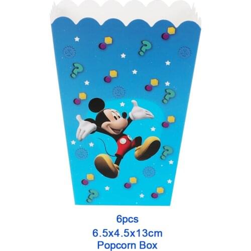 6Pcs 14*9*6cm Disney Mickey Mouse Theme Popcorn Boxes Birthday Party decoration Cartoon Disposable Popcorn Box Supplies