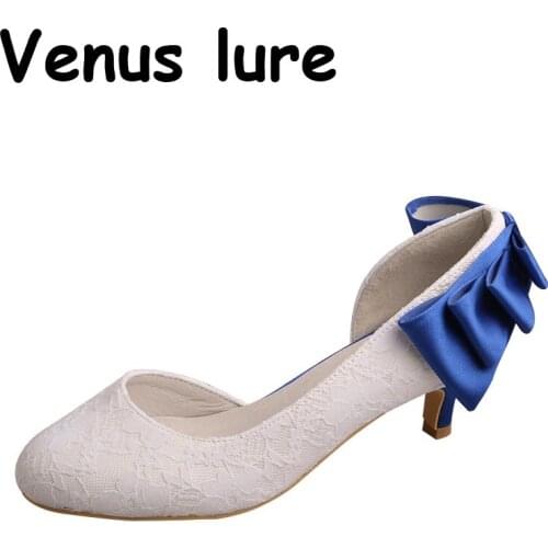 Custom Handmade D'Orsay White Shoe with Bow 5cm Heel for Wedding Size 9