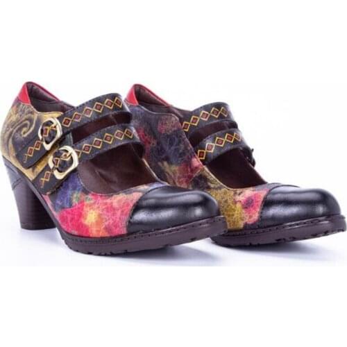 Genuine Leather Women Boots Vintage Bohemian Ankle Boots Women Shoes Buckle Strap Low 6CM Thick high Heel Ladies Shoes Woman