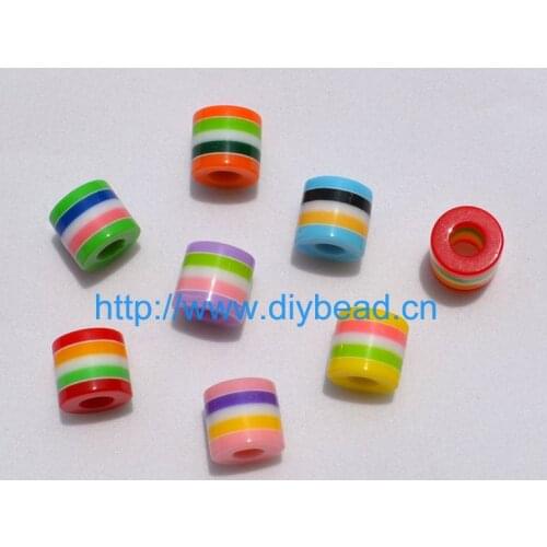 50 pcs DIY Bracelet Accessory Children Handcraft Department Mix Color 10MM Cylinder Shaped Resin Stripe Beads jewelry Findings