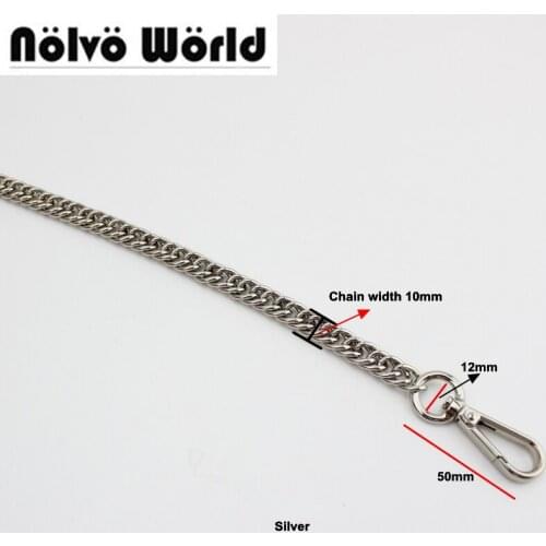 1 piece Silver color 10mm width Roller metal nickel finished chain with 2 snap hooks for hand bags long strap replacement
