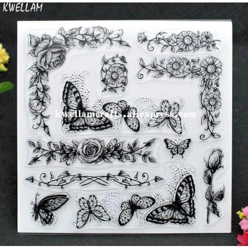 Flowers Rose Butterfly Scrapbook DIY photo cards rubber stamp clear stamp transparent stamp 20x20cm KW7122232