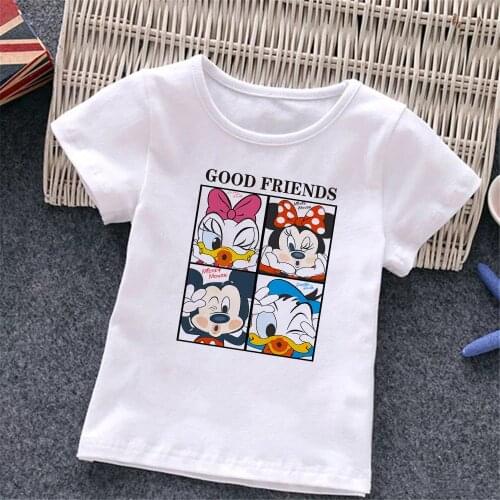 Donald Duck Printed Kids T Shirts Summer Short Sleeve Causal White O-neck Tshirts Harajuku Good Friends Printed Graphic Tees