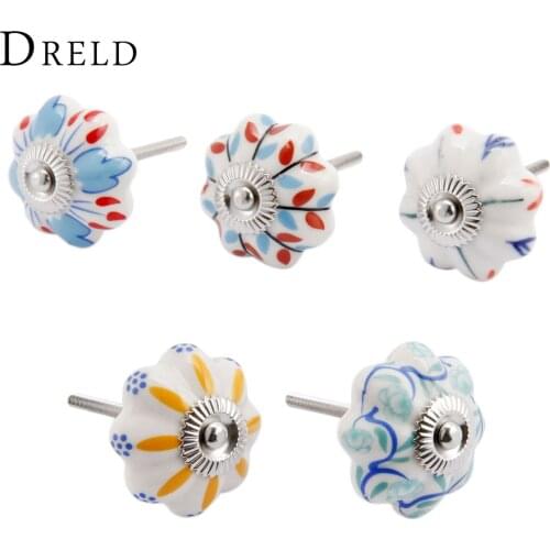 DRELD Vintage Flower Ceramic Cabinet Knobs and Handle Door Furniture Handle Cupboard Drawer Kitchen Pull Knob Furniture Hardware