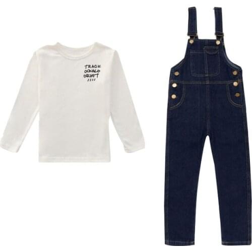 Boys And Girls Denim Solid Color Overalls 2021 New Spring Autumn Clothes Trousers Styles Big Childrens Clothes Loose Pants