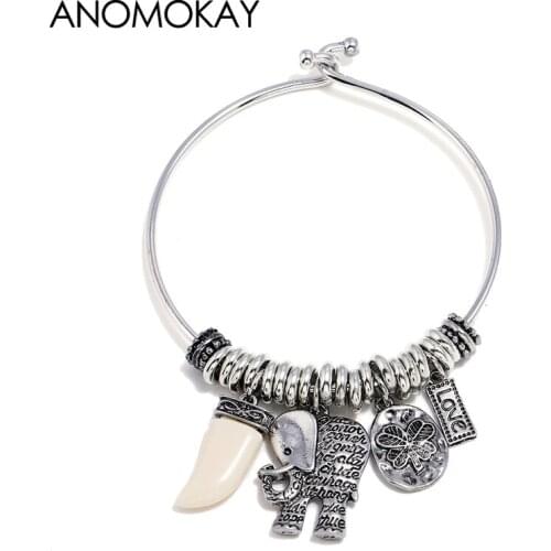 European & American Vintage Elephant Tree Love Charm Bracelets & Bangles Fashion Simple Casual Men Women Bangle Jewelry