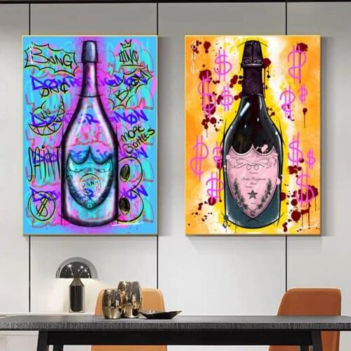 Graffiti Art Champagne Wealth Canvas Painting Wall Art Posters and Prints Wall Pictures for Living Room Home Decor Wall Cuadros